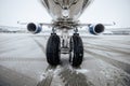 Front view of airplane landing gear Royalty Free Stock Photo