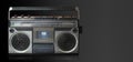 Front view antique black and gray radio on black and gray background,technology background,copy space