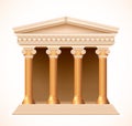 Front view of an antique greek gold temple. Vector