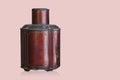 front view antique red and brown water bottle on pink background, object, antique, ancient, retro, copy space