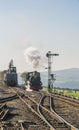 Front view of approaching steam engine `Blanche` at Woody Bay station Royalty Free Stock Photo