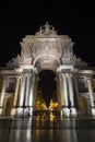 Front view of the Arco da Rua Augusta in Lisbon at night