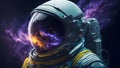 Front view astronaut portrait. Astronaut in space suit with galaxy and nebula reflection in helmet glass. Deep space exploration