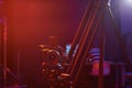 Pro Digital Camera Set Up on Rig with Red Neon Lights Royalty Free Stock Photo