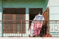 Front view of the balcony on which clothes are dried