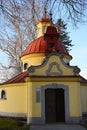 Front view of baroque roundhouse catholic chapel of Our Lady Of The Snows, also called Saint Mary Of The Snows in Modra.