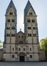 Front view of the Basilica of Saint Castor in Koblenz, Germany on a clear day in late spring Royalty Free Stock Photo