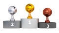 Front View of Basketball Trophies on a Podium Royalty Free Stock Photo
