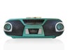 Front view beautiful classic black and green radio on white background, object, copy space Royalty Free Stock Photo