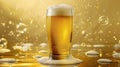 Frothy beer being poured into a glass, bubbles rising, forming a wave curve shape in the foreground, Ai Generated Royalty Free Stock Photo