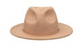 Front view of beige wide brimmed felt hat Royalty Free Stock Photo