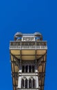 Front view from below of the platform of the Elevador de Santa Justa or do Carmo, a modernist-style metal structure elevator in