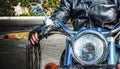 front view of biker and motorcycle in hdr