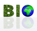 Front view of bio word with the world