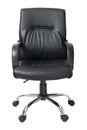 Front view of black leather office chair isolated on white Royalty Free Stock Photo