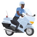 Front view of black policeman on motorbike Royalty Free Stock Photo