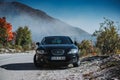 Front view of black Seat Leon TDI in autumn. Kakanj, Bosnia and Herzegovina.