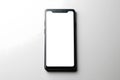 Front view of black vertical smartphone frame with blank screen isolated on white