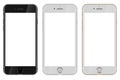 Front view of black, white and gold Apple iPhone 7 with blank white screen Royalty Free Stock Photo