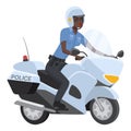 Front view of black woman police on motorbike Royalty Free Stock Photo
