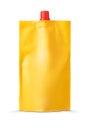 Front view of blank glossy yellow doypack with cap isolated on white