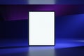 Front view on blank white digital tablet screen with space for your logo or text on abstract graphic dark blue and purple shades Royalty Free Stock Photo