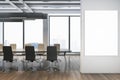 Front view on blank white poster with space for your logo or text on light partition in stylish modern conference room with chairs Royalty Free Stock Photo