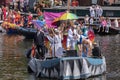 Front View Blond And Blauw Theater Boat At The Gaypride Canal Parade With Boats At Amsterdam The Netherlands 6-8-2022