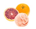 Front view of blood orange ice cream with blood oranges isolated on white background Royalty Free Stock Photo