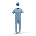 Front view blue female doctor uniform stained with blood isolated on white. No people. 3D illustration Royalty Free Stock Photo