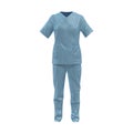 Front view blue female doctor uniform stained with blood isolated on white. No people. 3D illustration Royalty Free Stock Photo