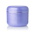 Front view of blue plastic cosmetic container