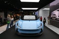 Front view of the blue Polestar O2 during the exhibition at the eCar Expo