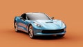 Front view of a blue sport concept car on orange background. Royalty Free Stock Photo