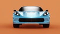 Front view of a blue sport concept car on orange background. Royalty Free Stock Photo