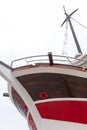 Front view, bow, of fresh painted ship
