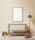 Front view on bright baby room with empty white poster Royalty Free Stock Photo