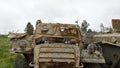 Front view of BTR-152 Transporter, a six-wheeled Soviet armored personnel carrier used as target for shooting by Israeli Army