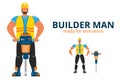 Front view of builder in uniform with jackhammer