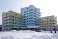 Front view of the building of City polyclinics number 2 in Tretyaka street in Balashikha, Russia.