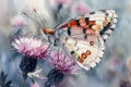 Front View of Butterfly sitting on flowers Royalty Free Stock Photo