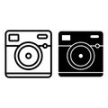 Front view of camera line and glyph icon. Photo camera vector illustration isolated on white. Video camera outline style