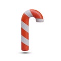 Front view on candy cane. Traditional Christmas stick. Xmas candy with red and white stripes