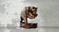 Front View Carved Wooden Bear Sculpture on Background, Animal Sculpture,