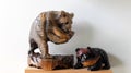 Front View Carved Wooden Bear Sculpture on Background, Animal Sculpture,