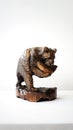 Front View Carved Wooden Bear Sculpture on Background, Animal Sculpture,