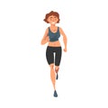 Front View of Cheerful Running Woman, Female Athlete in Sports Uniform Running Marathon, Training, Jogging on Isolated