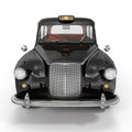 Front view Classic black British taxi on white. 3D illustration