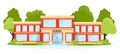 Front view of a classic school building with big windows and doors. Flat, cartoon style vector illustration. Elementary or high Royalty Free Stock Photo