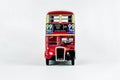 Front view of classic vintage red London bus.